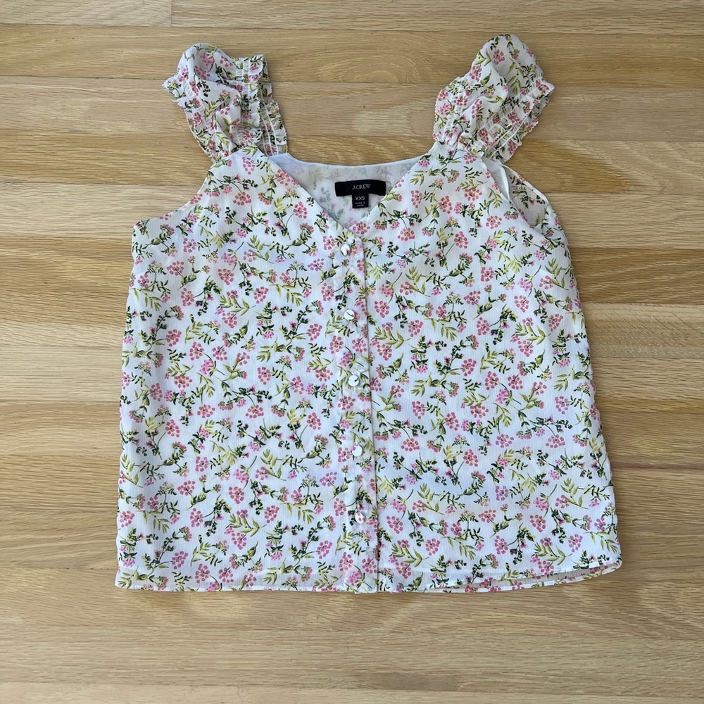 J Crew Cap Sleeve Crinkle Chiffon Top Womens Medium M Meadow Floral Multicolor